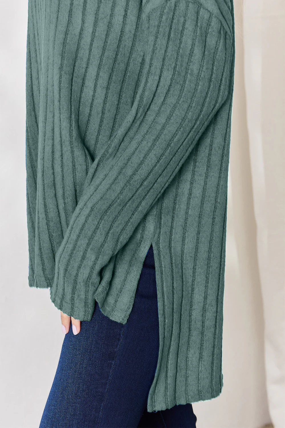 Basic Bae Full Size Ribbed Half Button Long Sleeve High-Low T-Shirt - Image 11