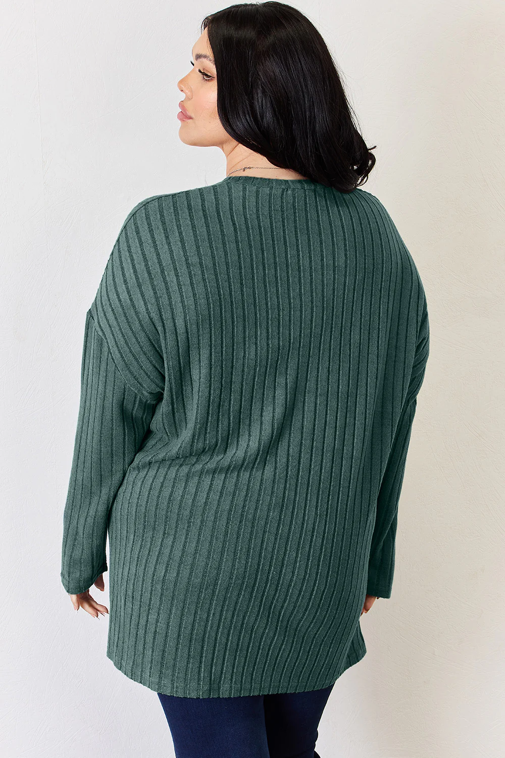 Basic Bae Full Size Ribbed Half Button Long Sleeve High-Low T-Shirt - Image 15