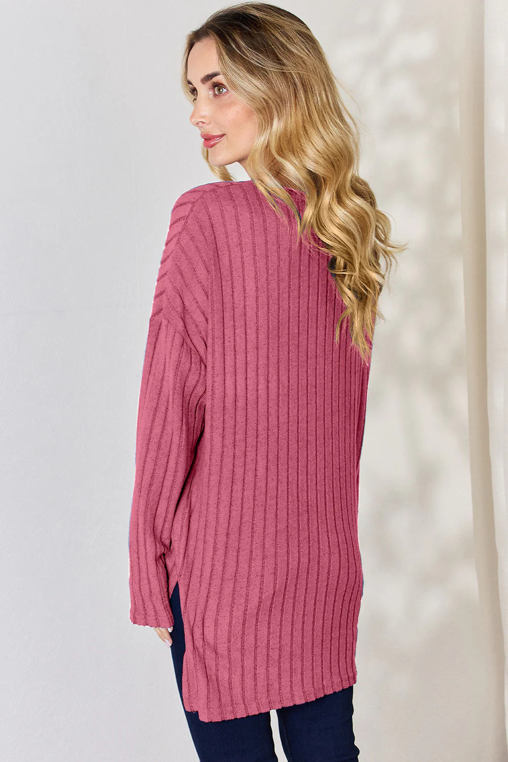 Basic Bae Full Size Ribbed Half Button Long Sleeve High-Low T-Shirt - Image 18