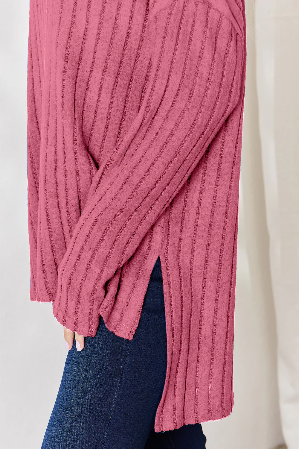 Basic Bae Full Size Ribbed Half Button Long Sleeve High-Low T-Shirt - Image 19