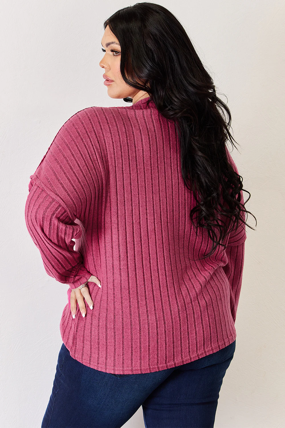 Basic Bae Full Size Ribbed Half Button Long Sleeve High-Low T-Shirt - Image 22