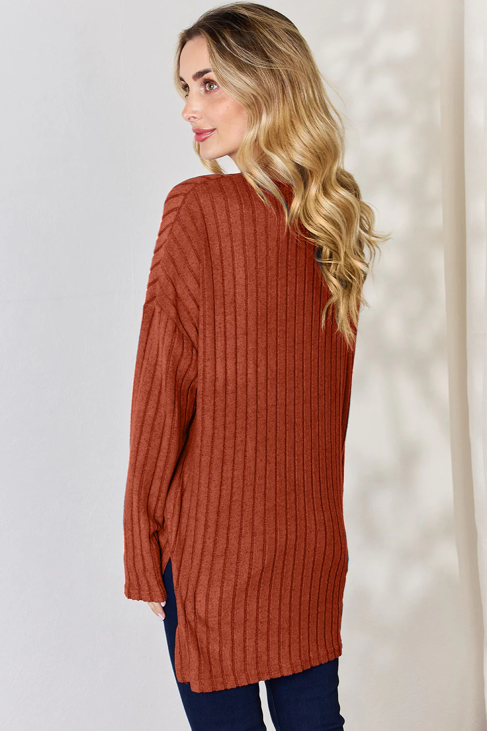 Basic Bae Full Size Ribbed Half Button Long Sleeve High-Low T-Shirt - Image 25