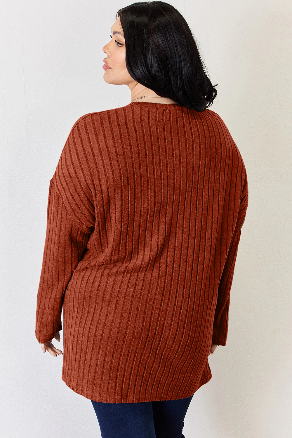 Basic Bae Full Size Ribbed Half Button Long Sleeve High-Low T-Shirt - Image 28