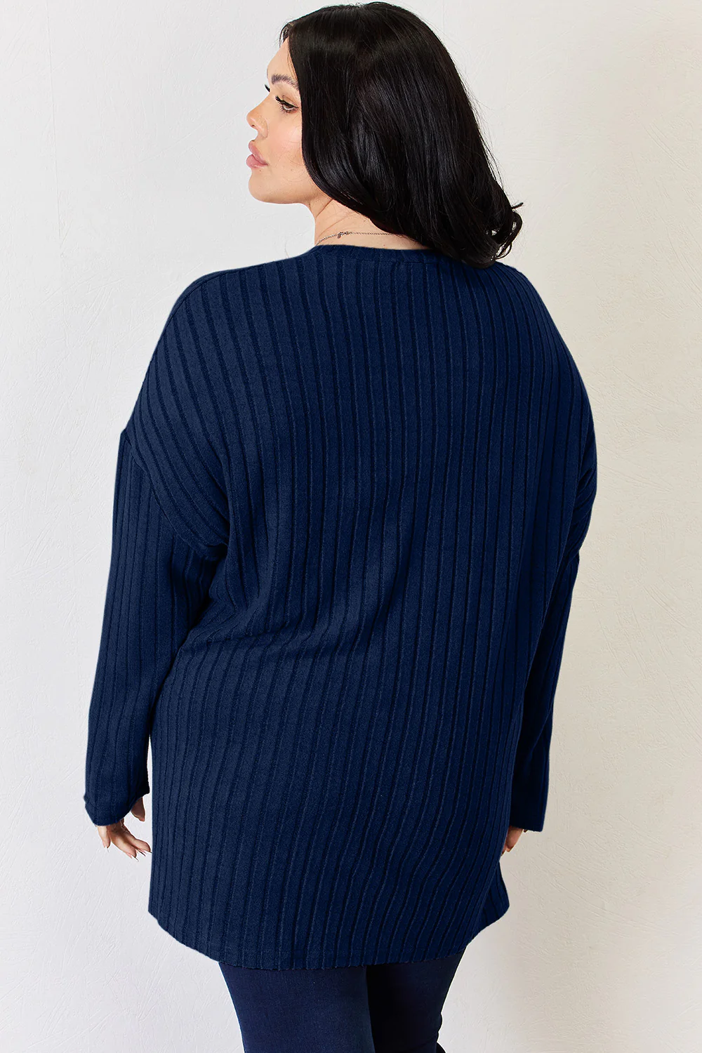 Basic Bae Full Size Ribbed Half Button Long Sleeve High-Low T-Shirt - Image 34