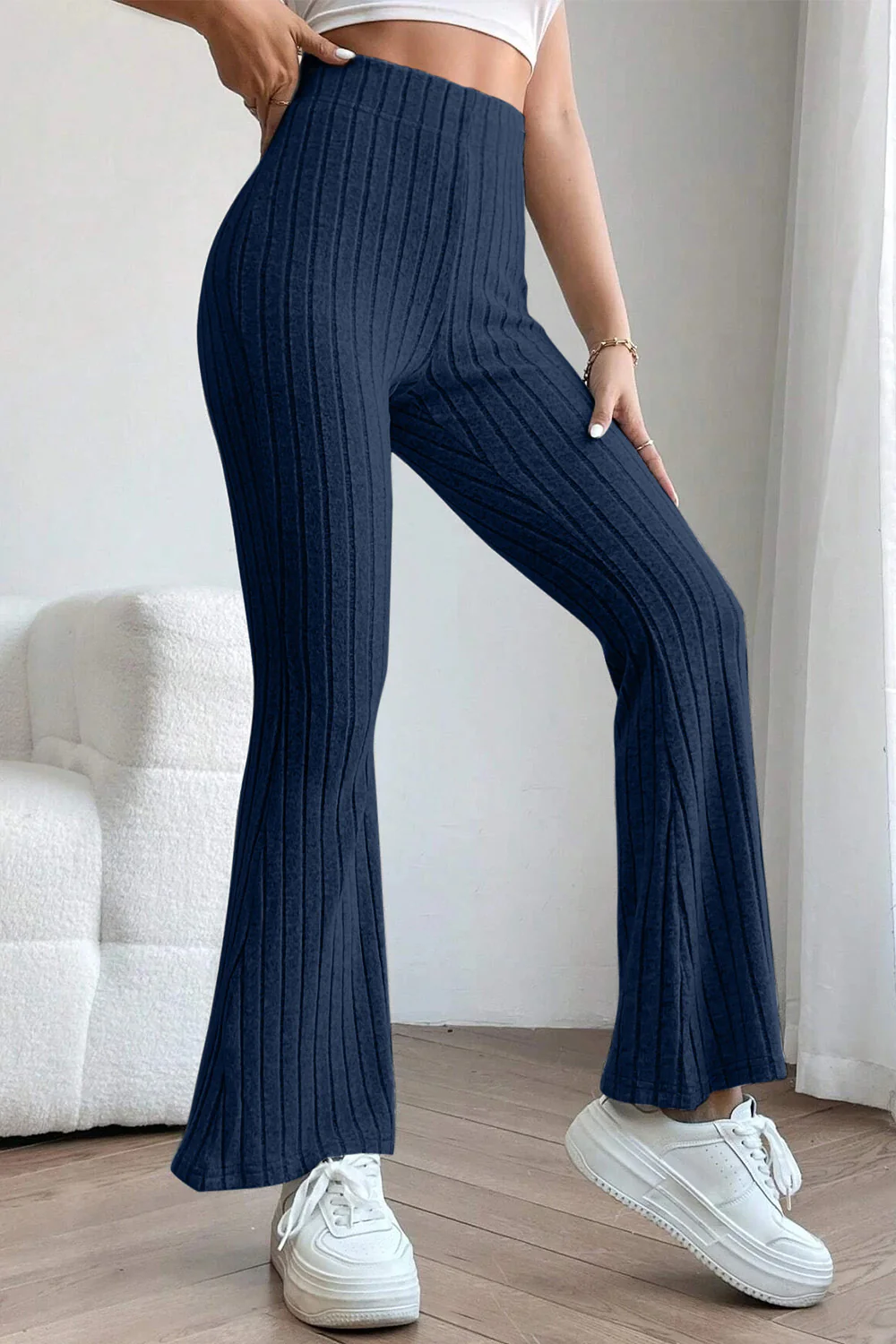Basic Bae Full Size Ribbed High Waist Flare Pants - Image 13