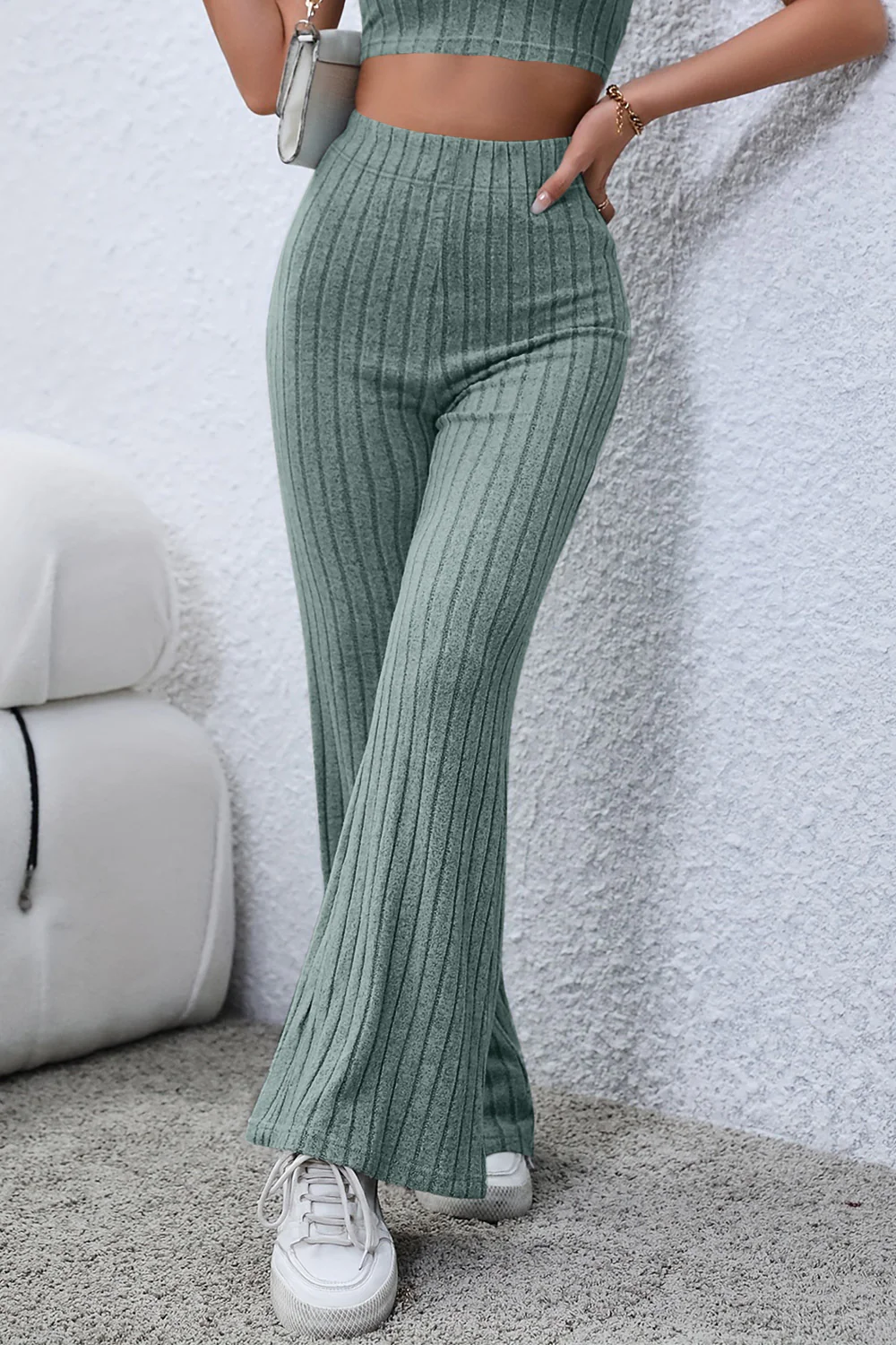 Basic Bae Full Size Ribbed High Waist Flare Pants - Image 15