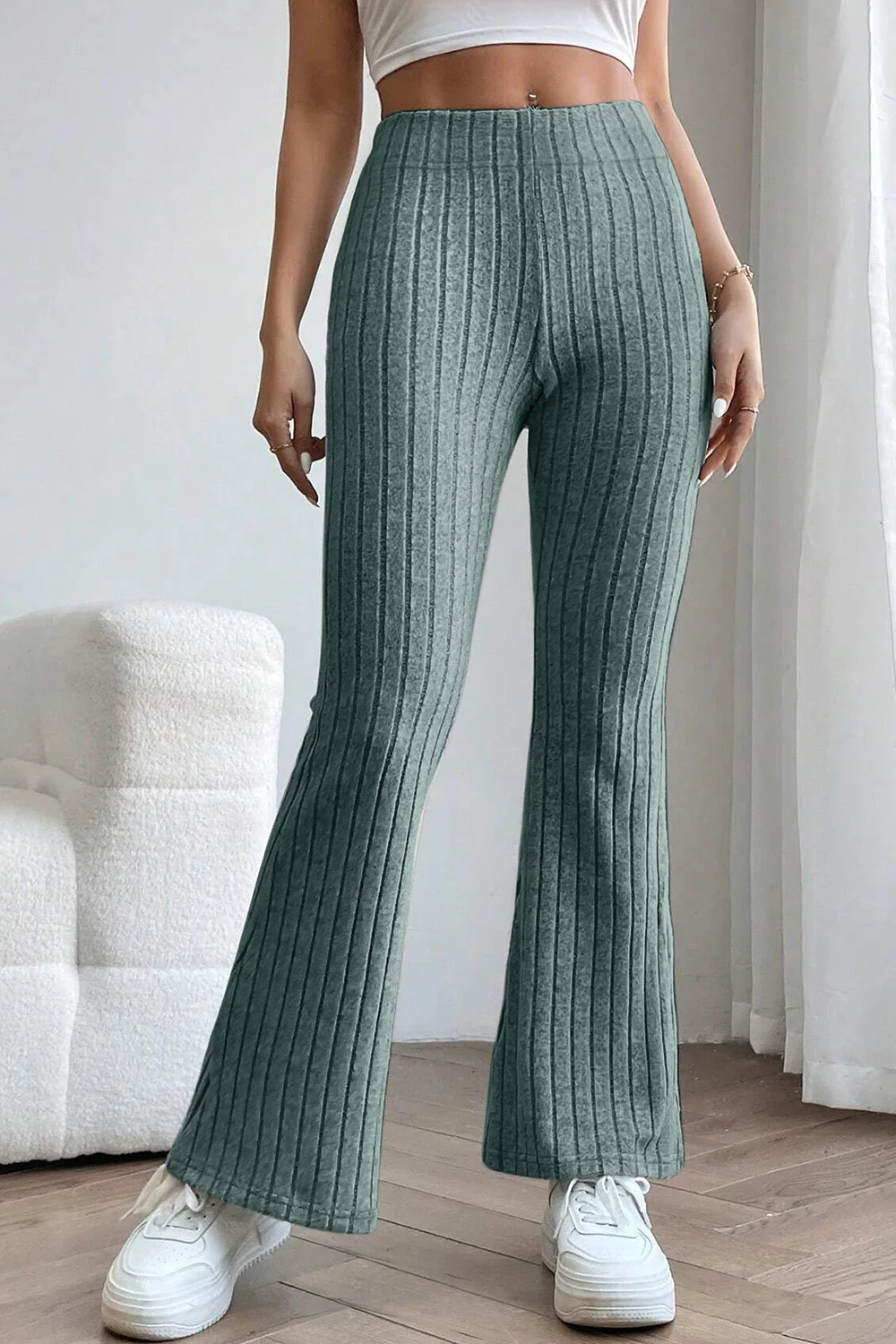 Basic Bae Full Size Ribbed High Waist Flare Pants - Image 17