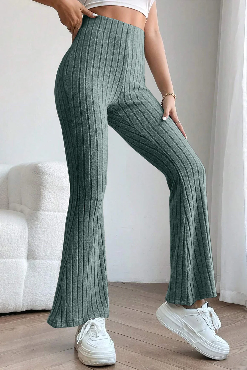 Basic Bae Full Size Ribbed High Waist Flare Pants - Image 19