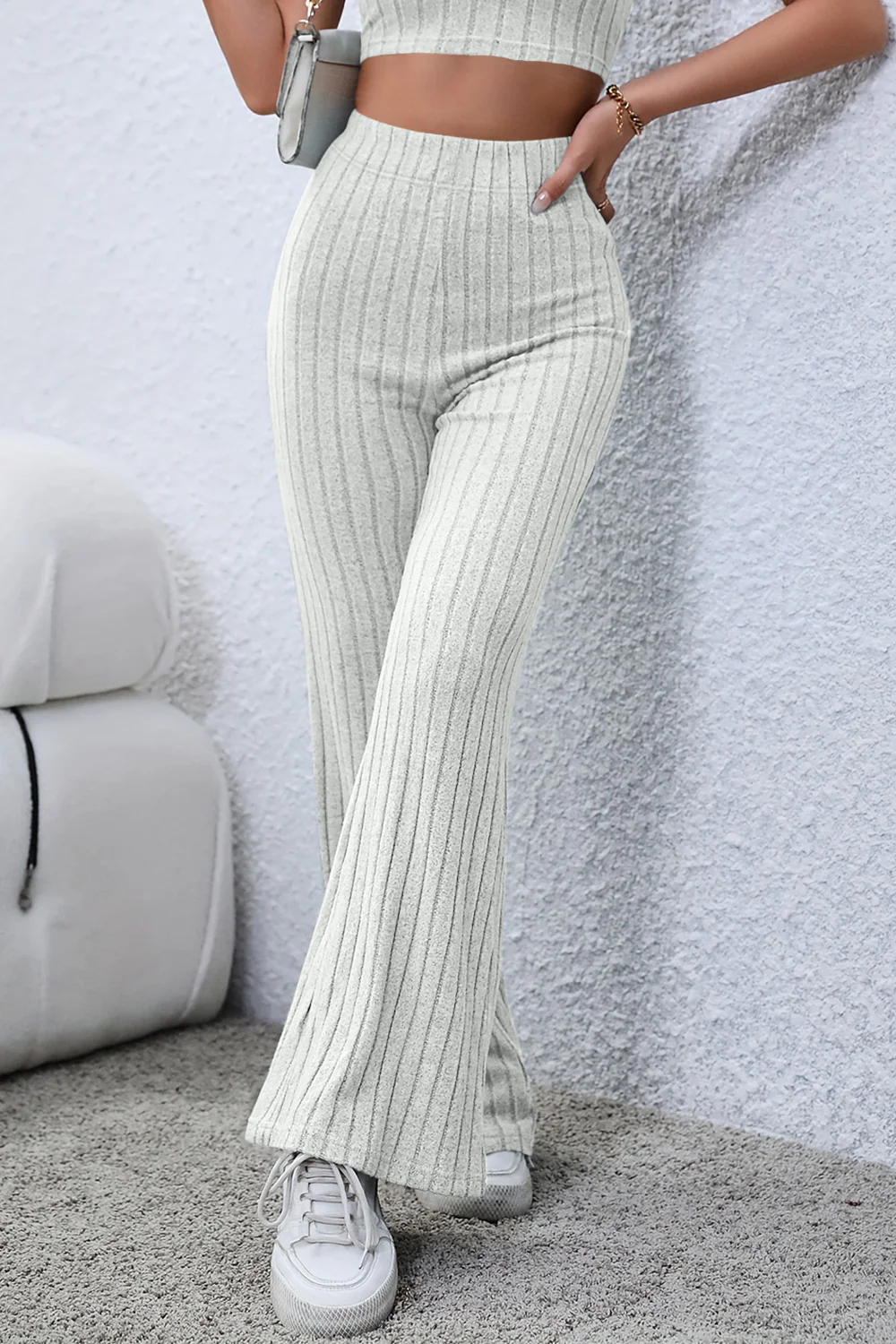 Basic Bae Full Size Ribbed High Waist Flare Pants - Image 21