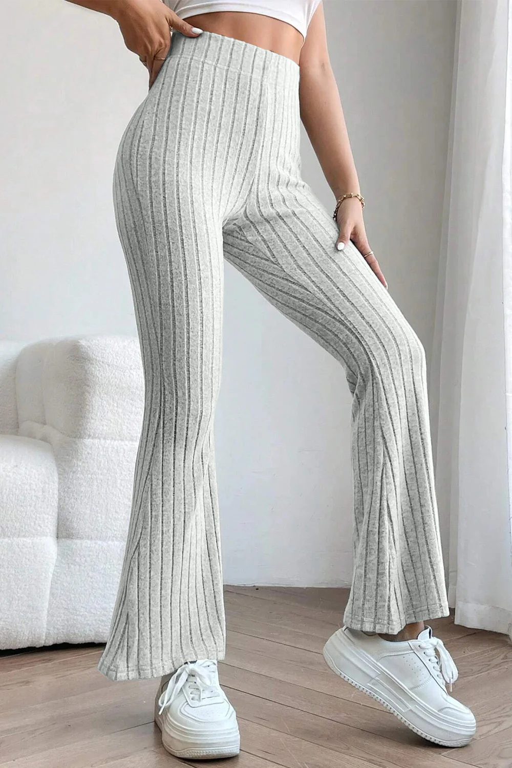 Basic Bae Full Size Ribbed High Waist Flare Pants - Image 25