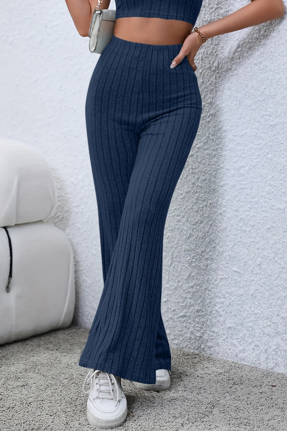 Basic Bae Full Size Ribbed High Waist Flare Pants - Image 8