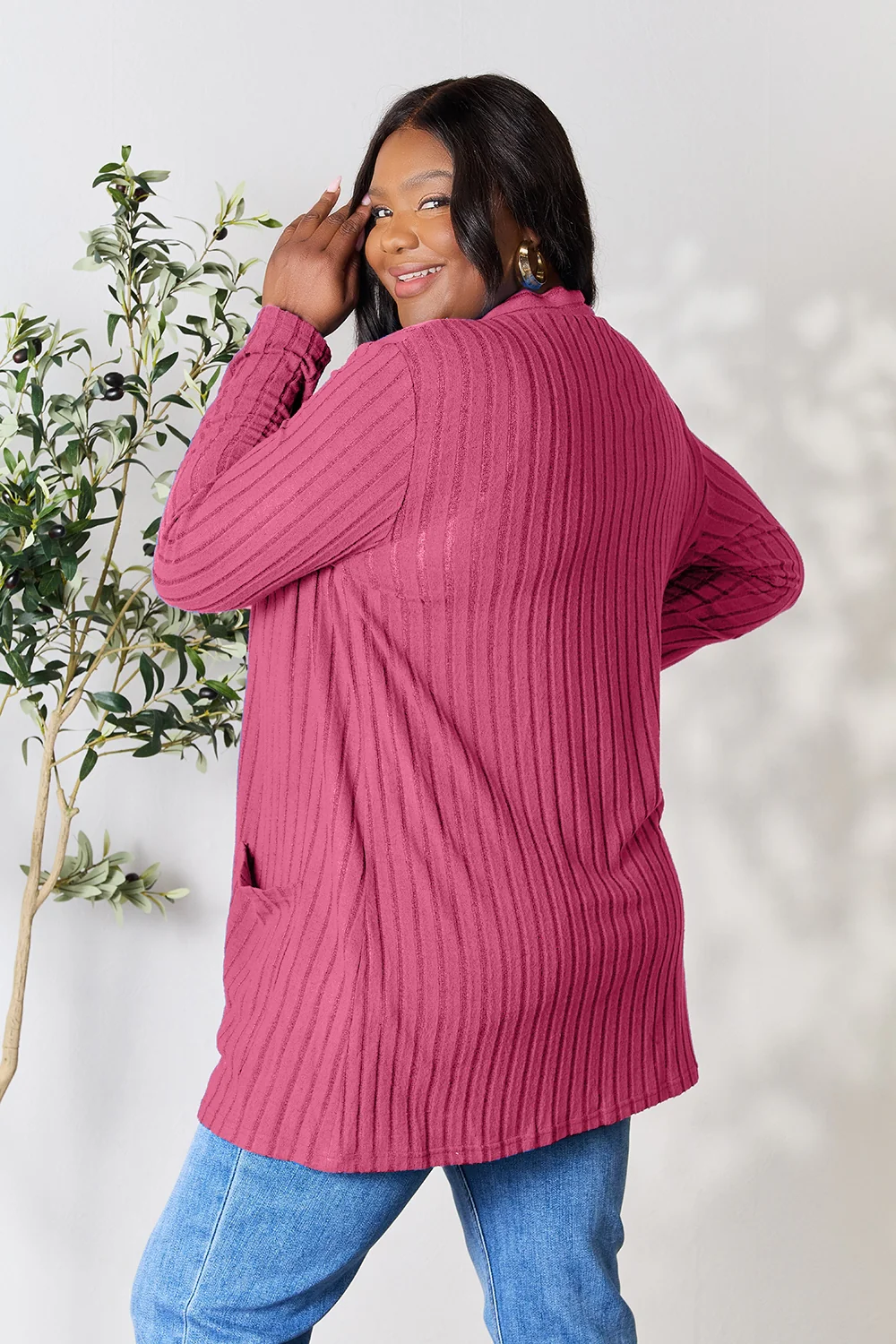 Basic Bae Full Size Ribbed Open Front Cardigan with Pockets - Image 23