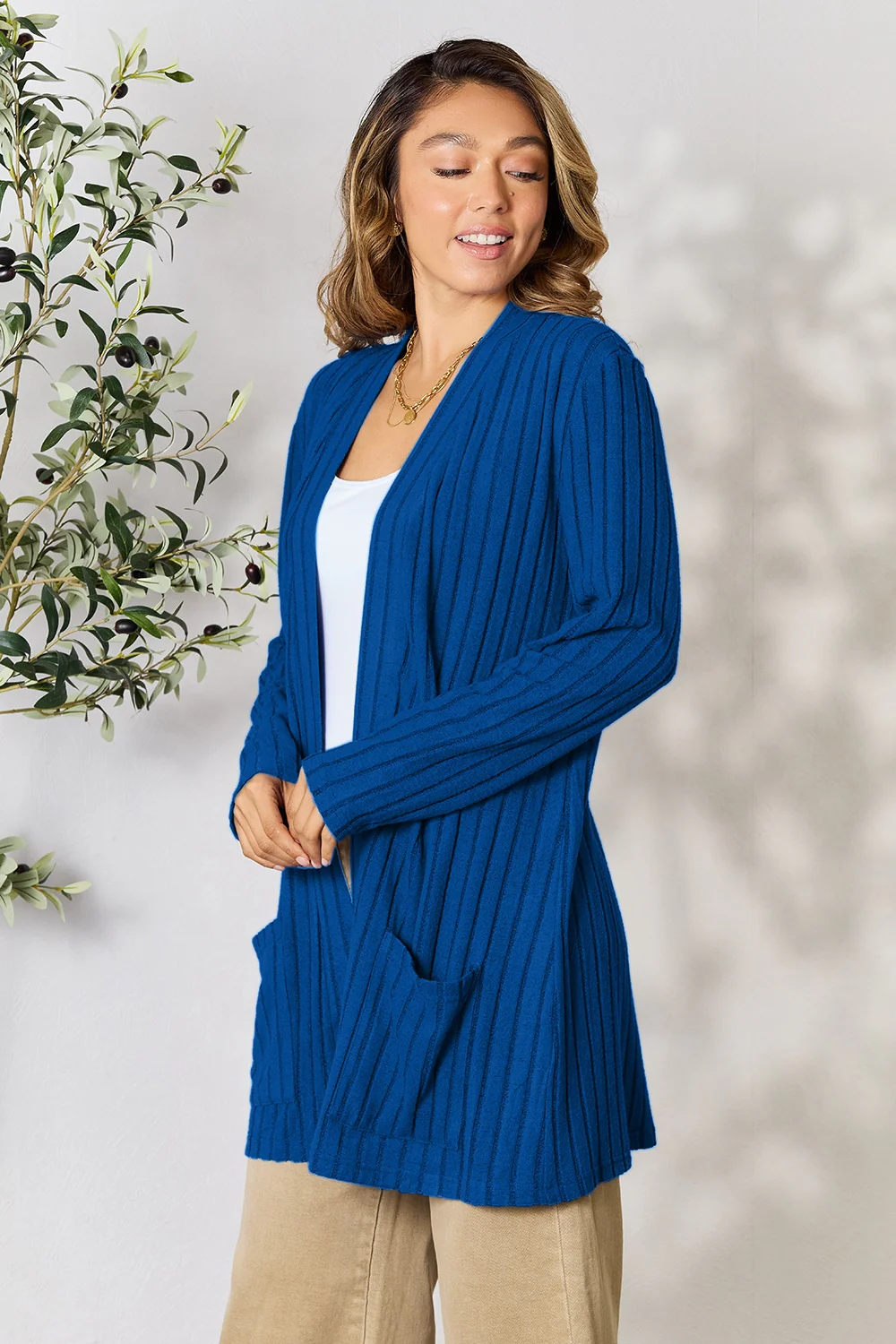 Basic Bae Full Size Ribbed Open Front Cardigan with Pockets - Image 5