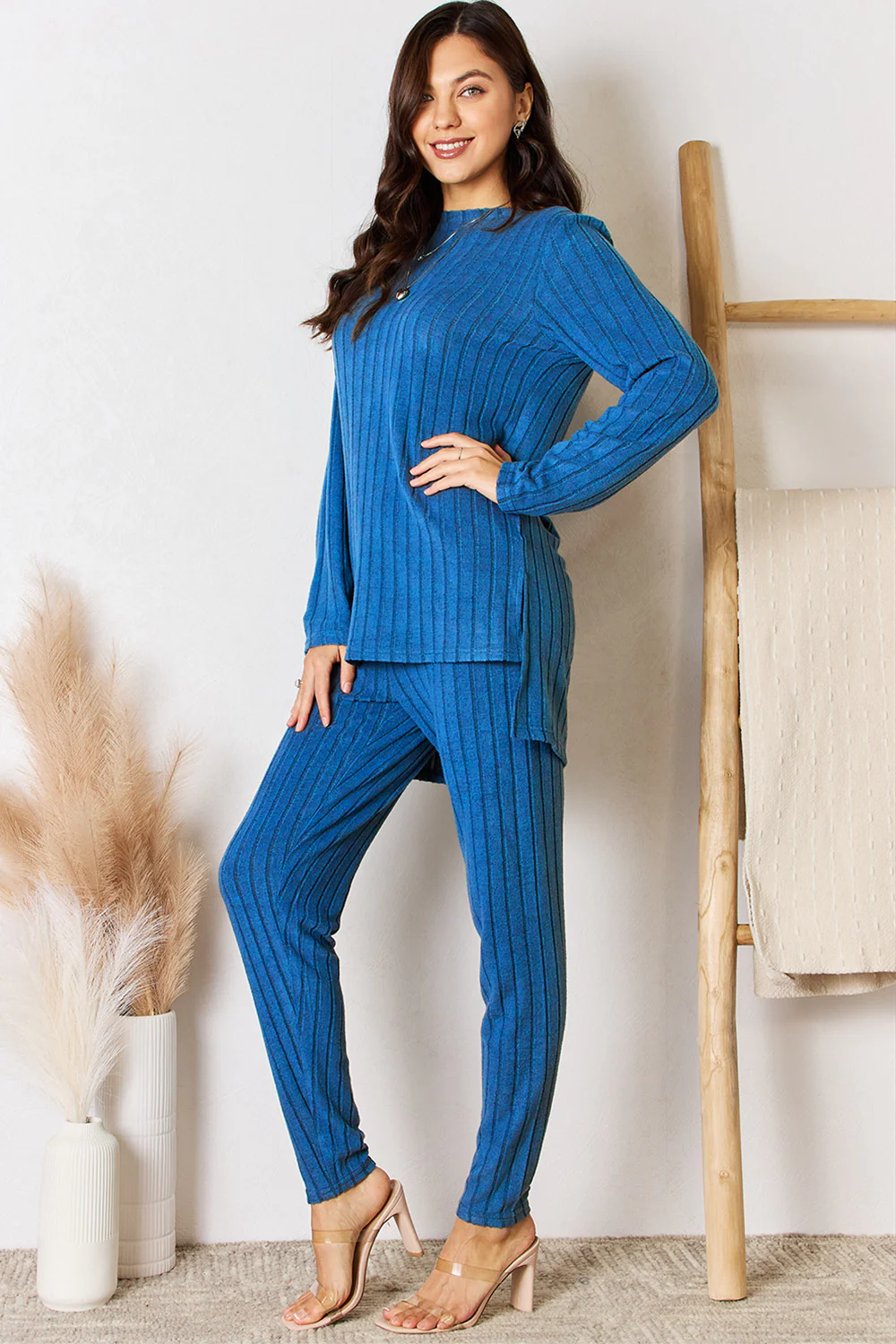 Basic Bae Full Size Ribbed Round Neck High-Low Slit Top and Pants Set - Image 11