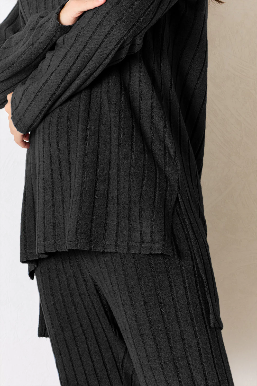 Basic Bae Full Size Ribbed Round Neck High-Low Slit Top and Pants Set - Image 7