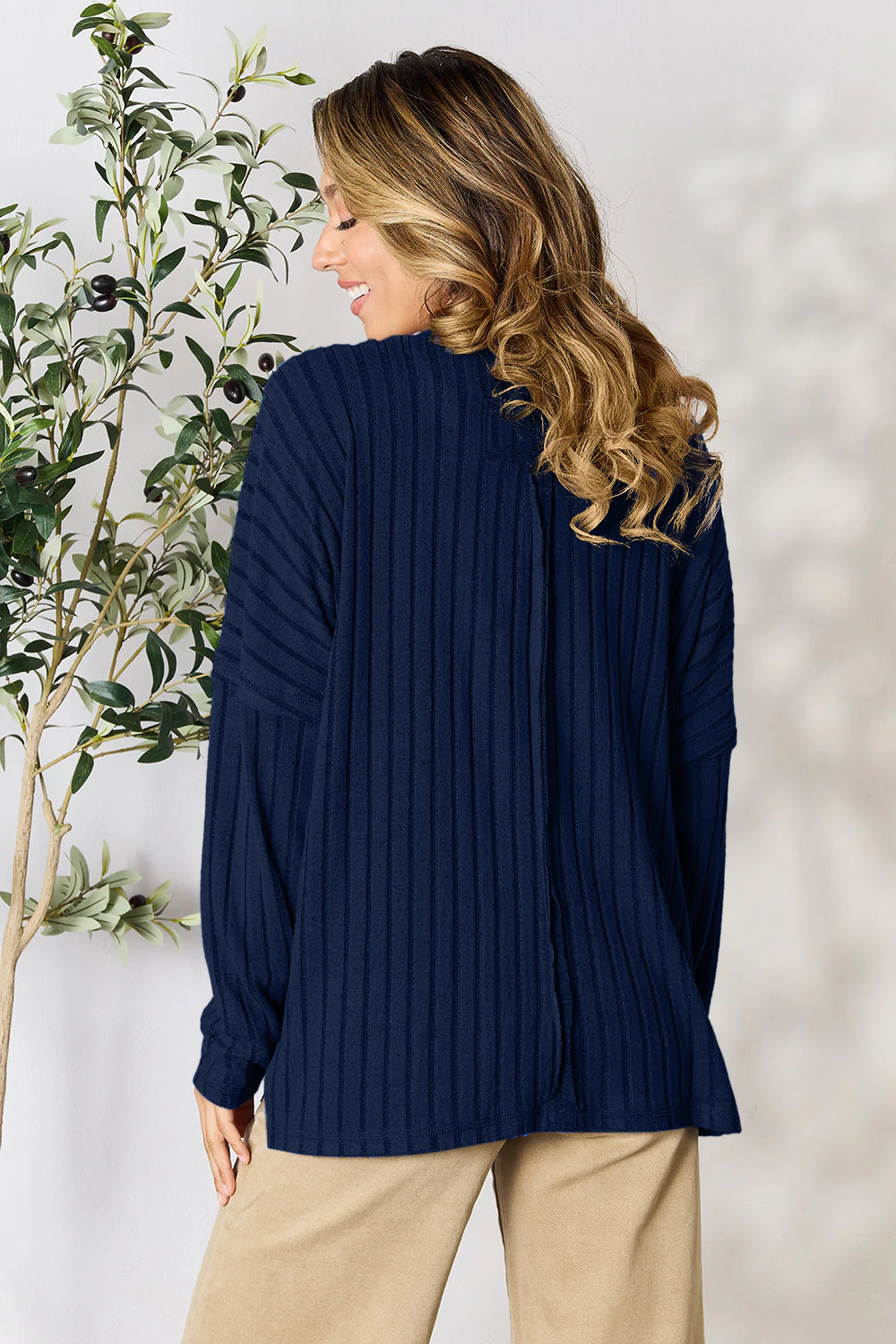 Basic Bae Full Size Ribbed Round Neck Slit Knit Top - Image 14