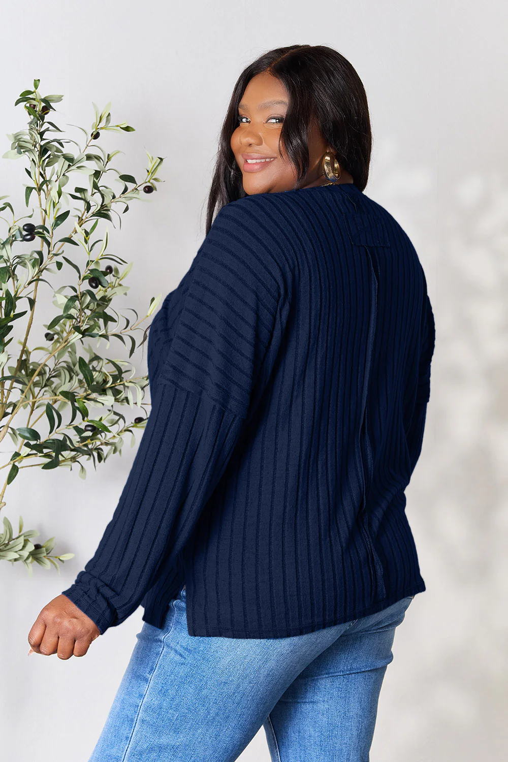 Basic Bae Full Size Ribbed Round Neck Slit Knit Top - Image 18