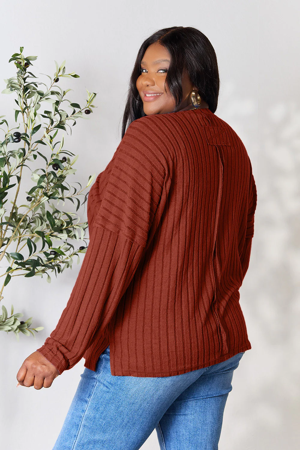 Basic Bae Full Size Ribbed Round Neck Slit Knit Top - Image 24