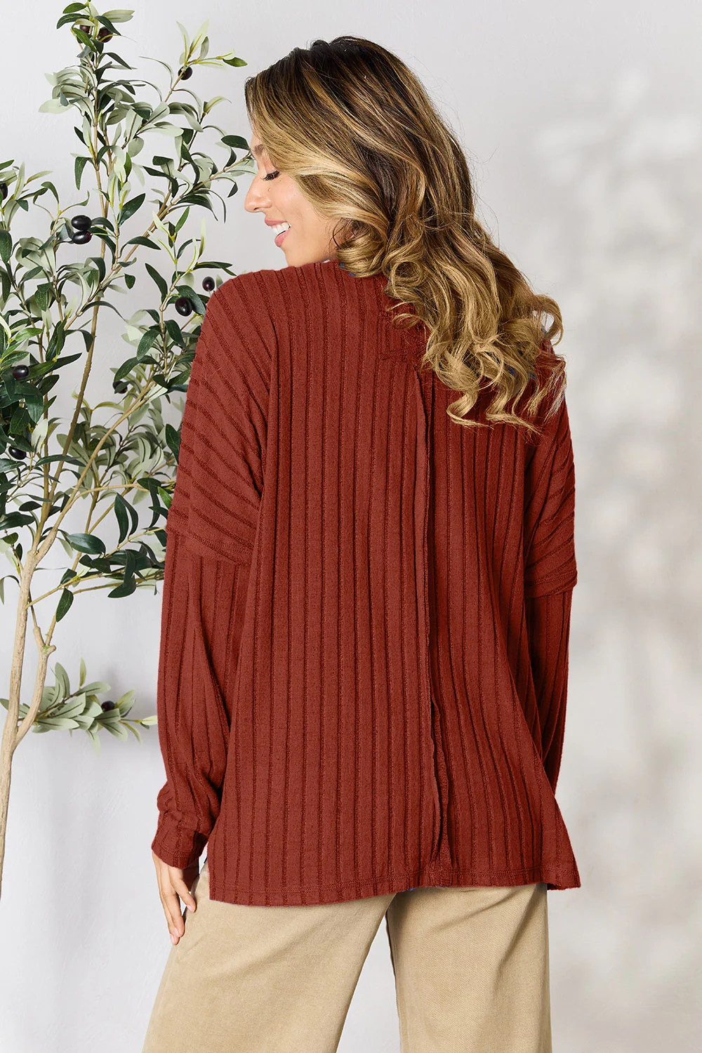 Basic Bae Full Size Ribbed Round Neck Slit Knit Top - Image 25