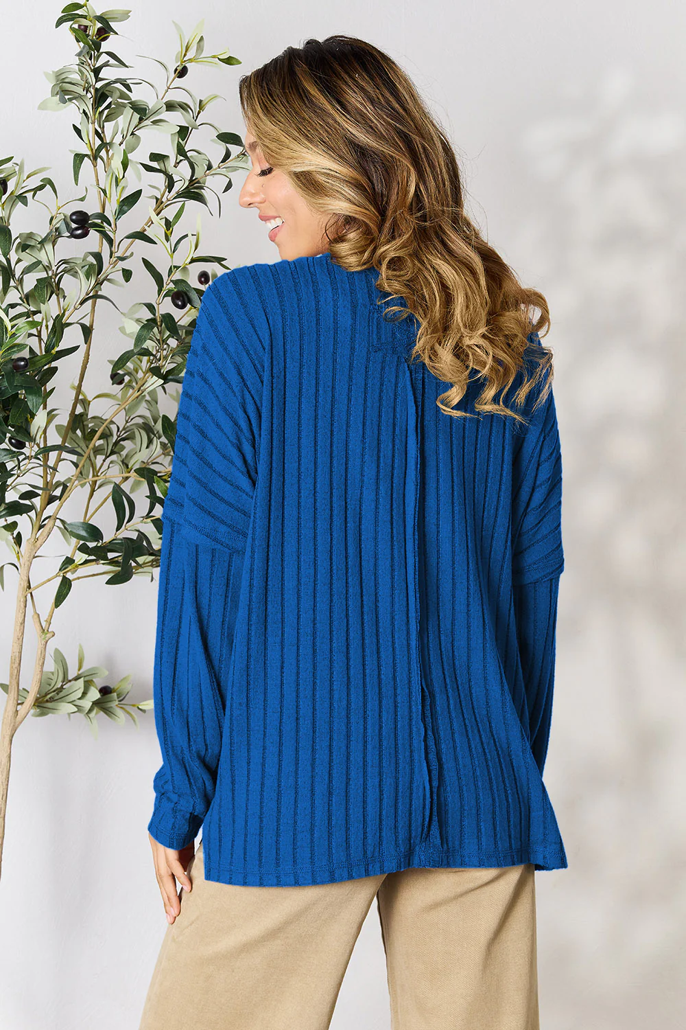 Basic Bae Full Size Ribbed Round Neck Slit Knit Top - Image 3