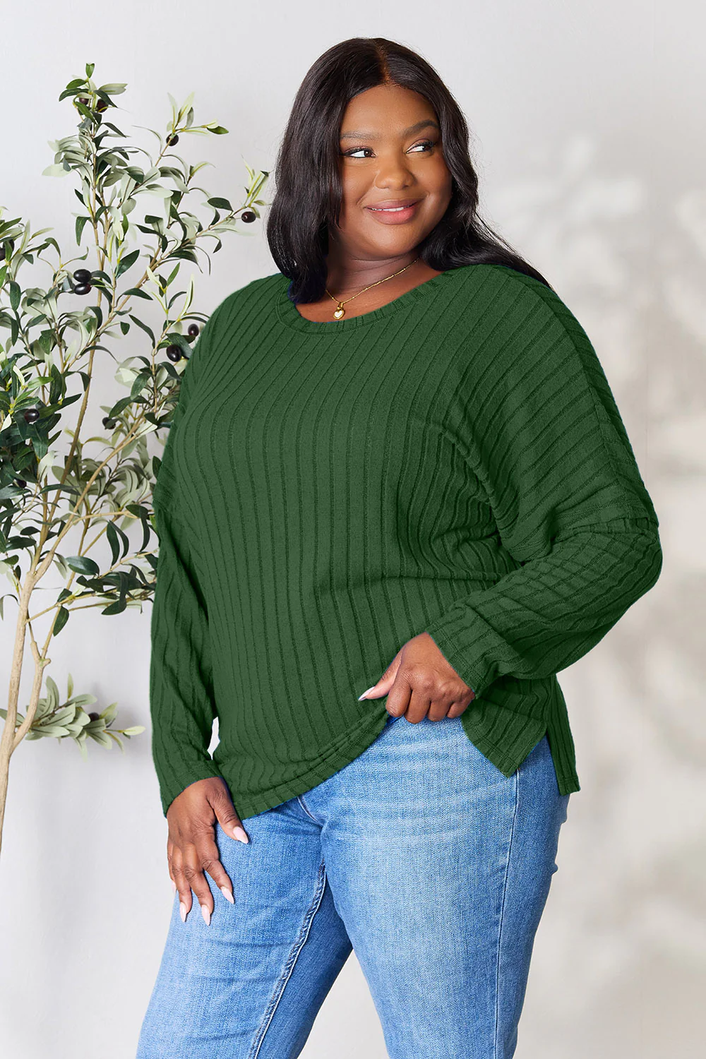 Basic Bae Full Size Ribbed Round Neck Slit Knit Top - Image 31
