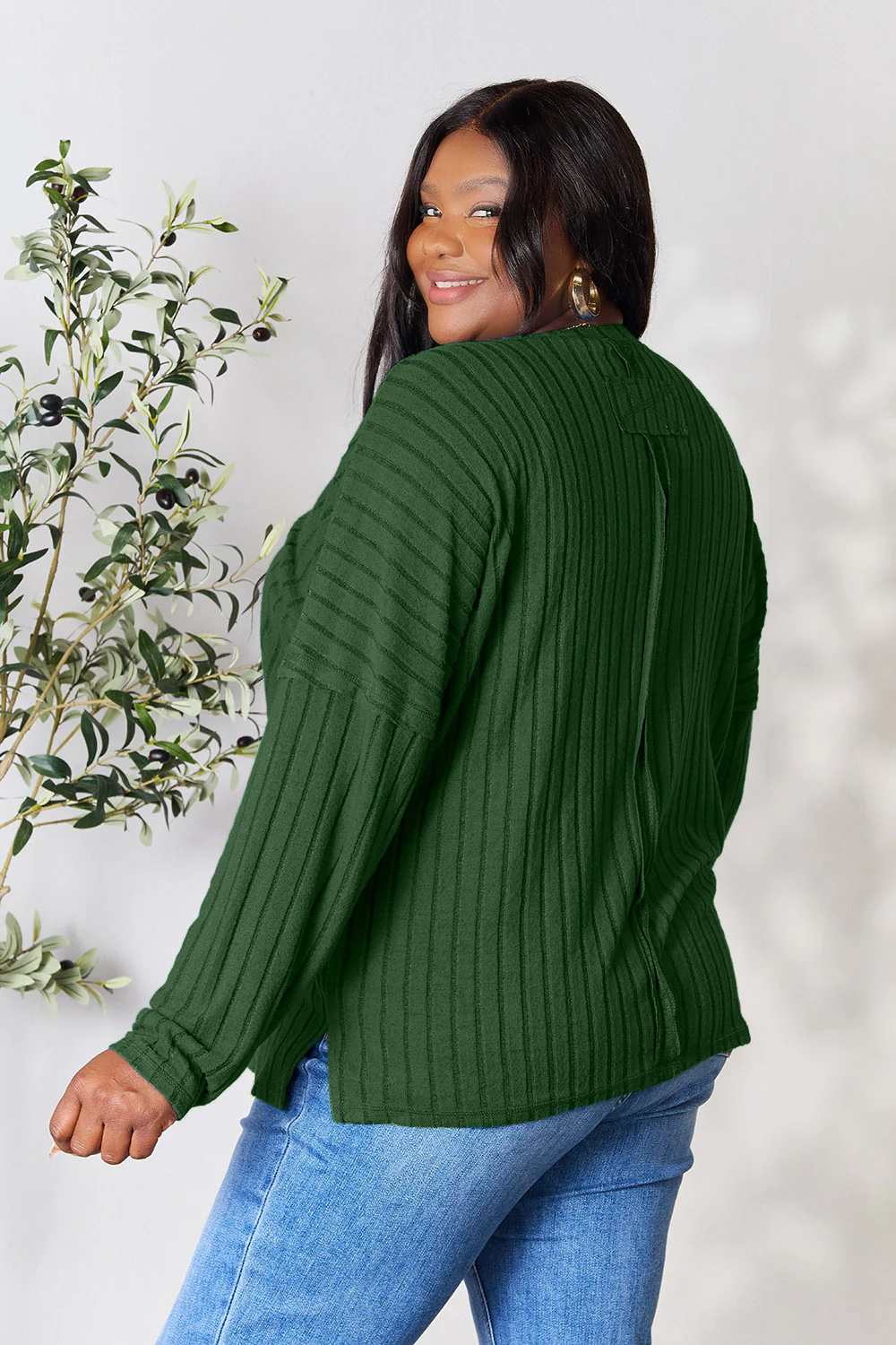 Basic Bae Full Size Ribbed Round Neck Slit Knit Top - Image 32