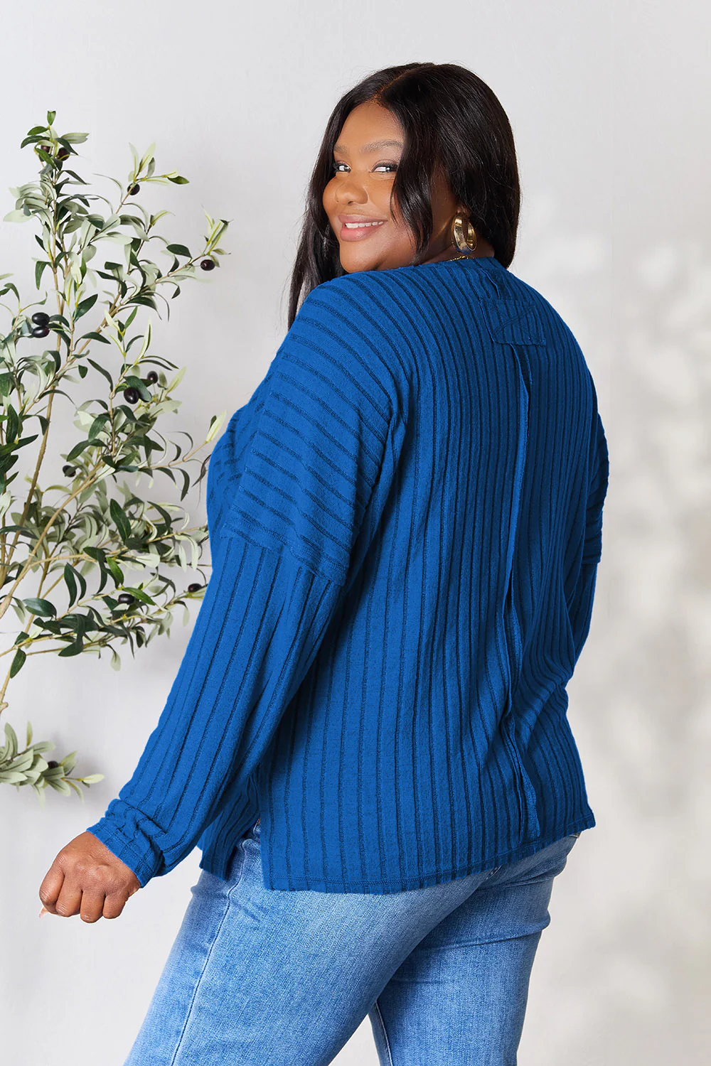 Basic Bae Full Size Ribbed Round Neck Slit Knit Top - Image 4