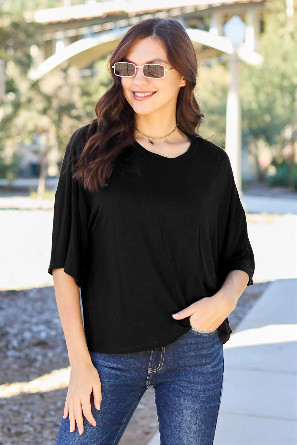 Basic Bae Full Size Round Neck Drop Shoulder T-Shirt - Image 4