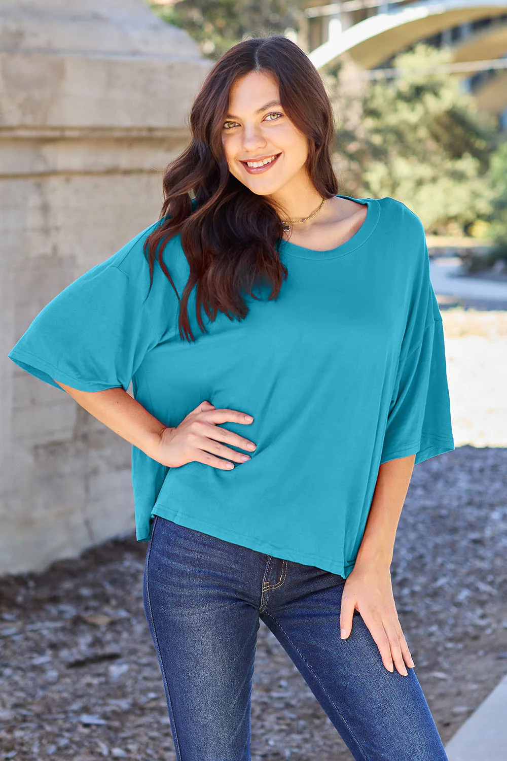 Basic Bae Full Size Round Neck Drop Shoulder T-Shirt - Image 8