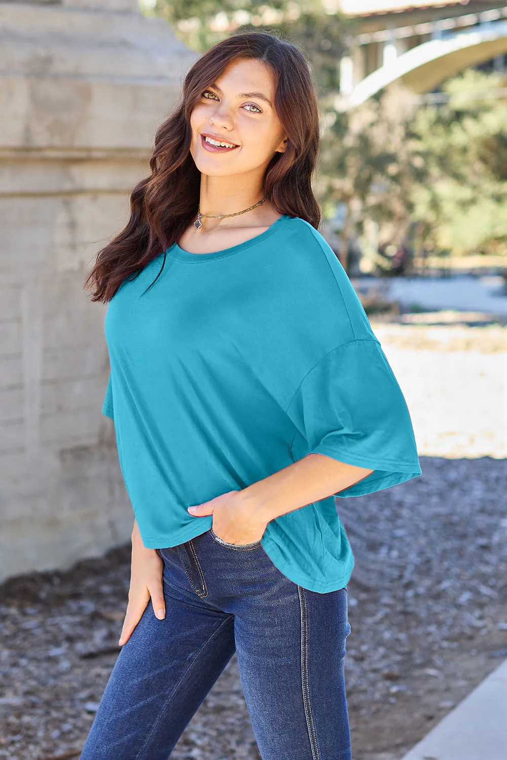 Basic Bae Full Size Round Neck Drop Shoulder T-Shirt - Image 9