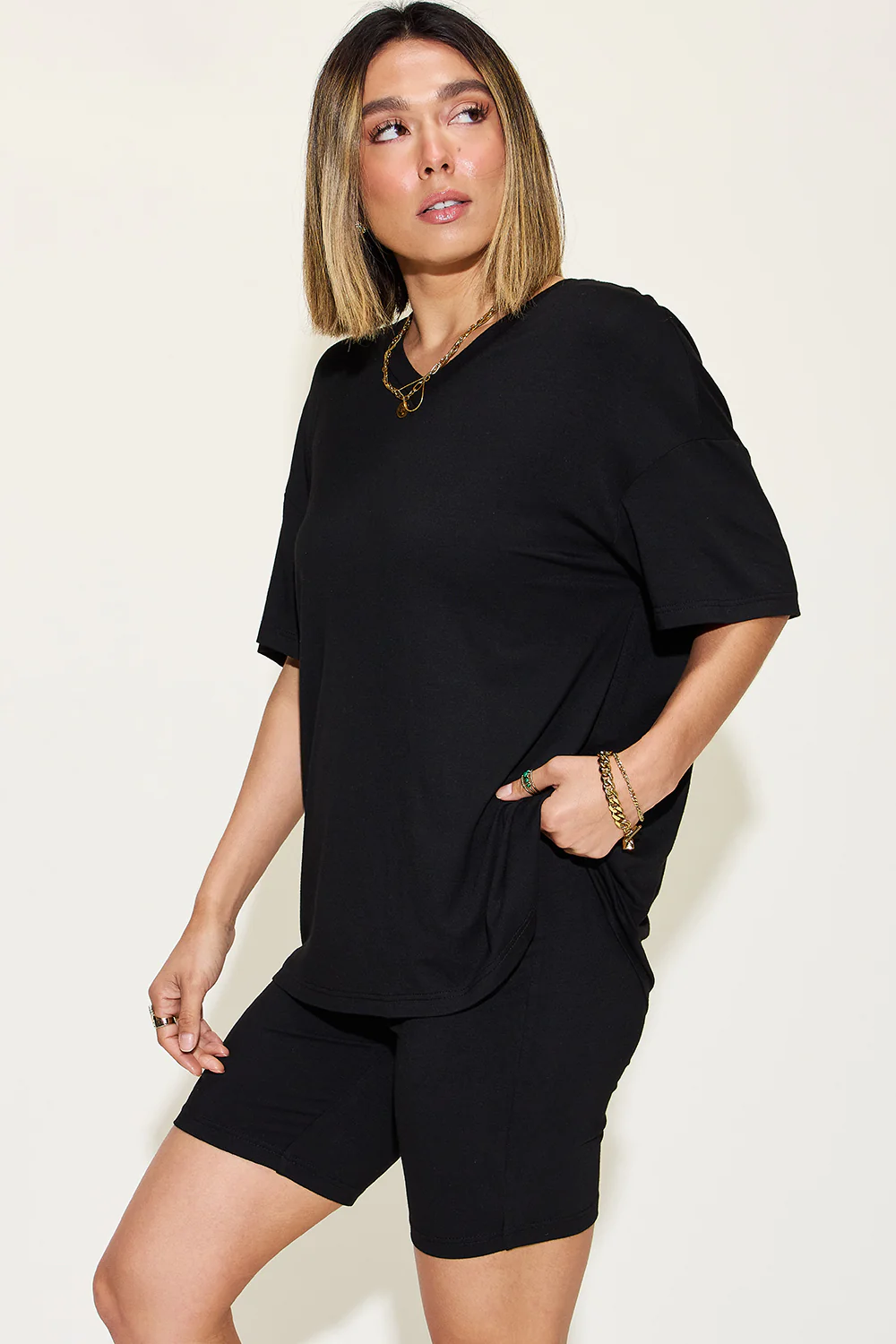Basic Bae Full Size V-Neck Drop Shoulder T-Shirt and Shorts Set - Image 24