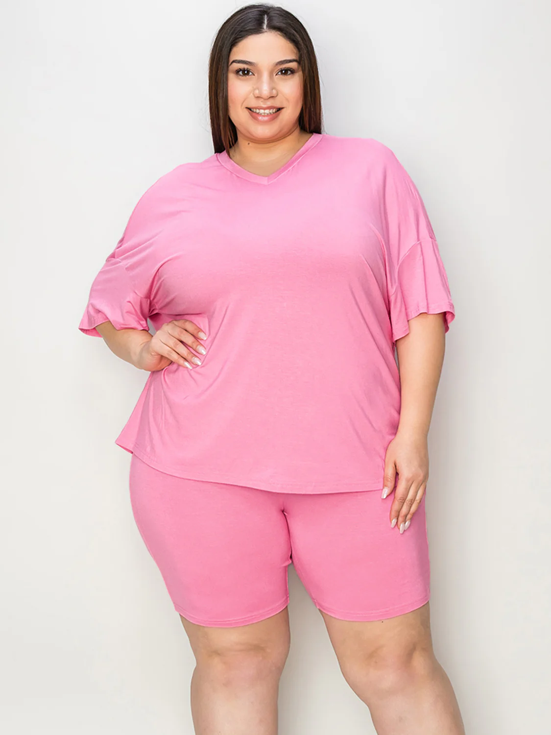 Basic Bae Full Size V-Neck Drop Shoulder T-Shirt and Shorts Set - Image 5
