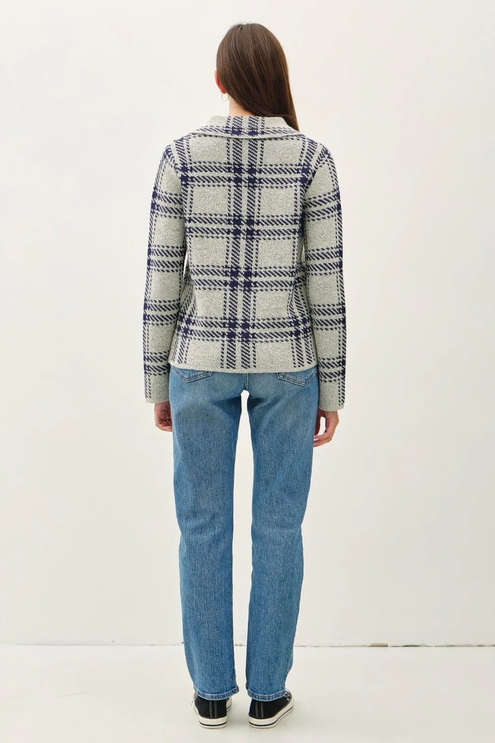 Be Cool Plaid Long Sleeve Sweater Jacket with Front Patch Pockets - Image 2