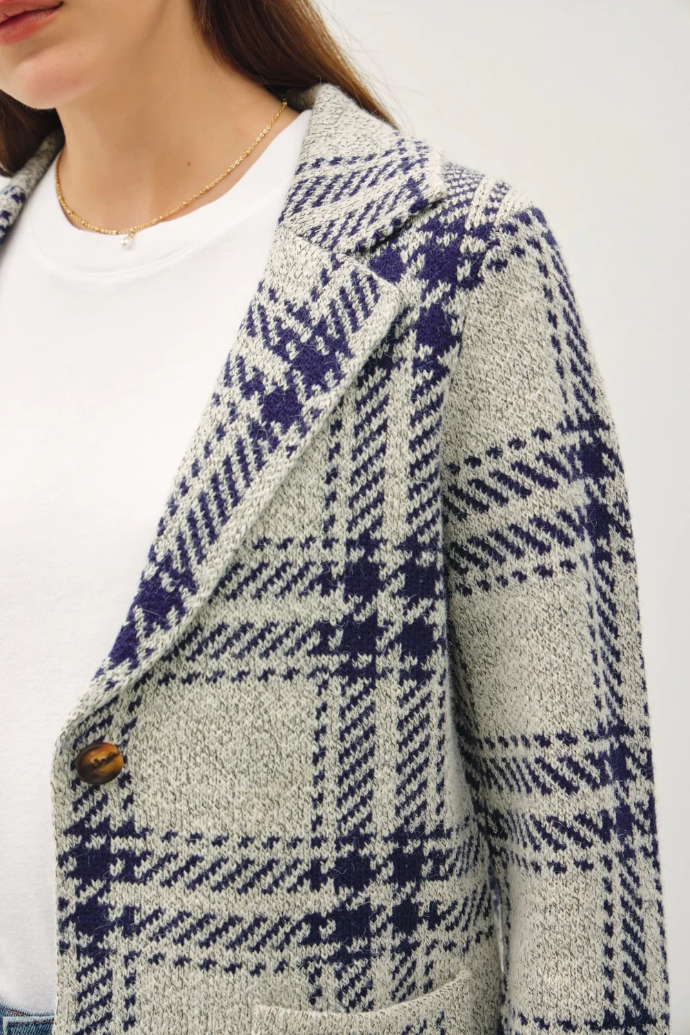 Be Cool Plaid Long Sleeve Sweater Jacket with Front Patch Pockets - Image 5