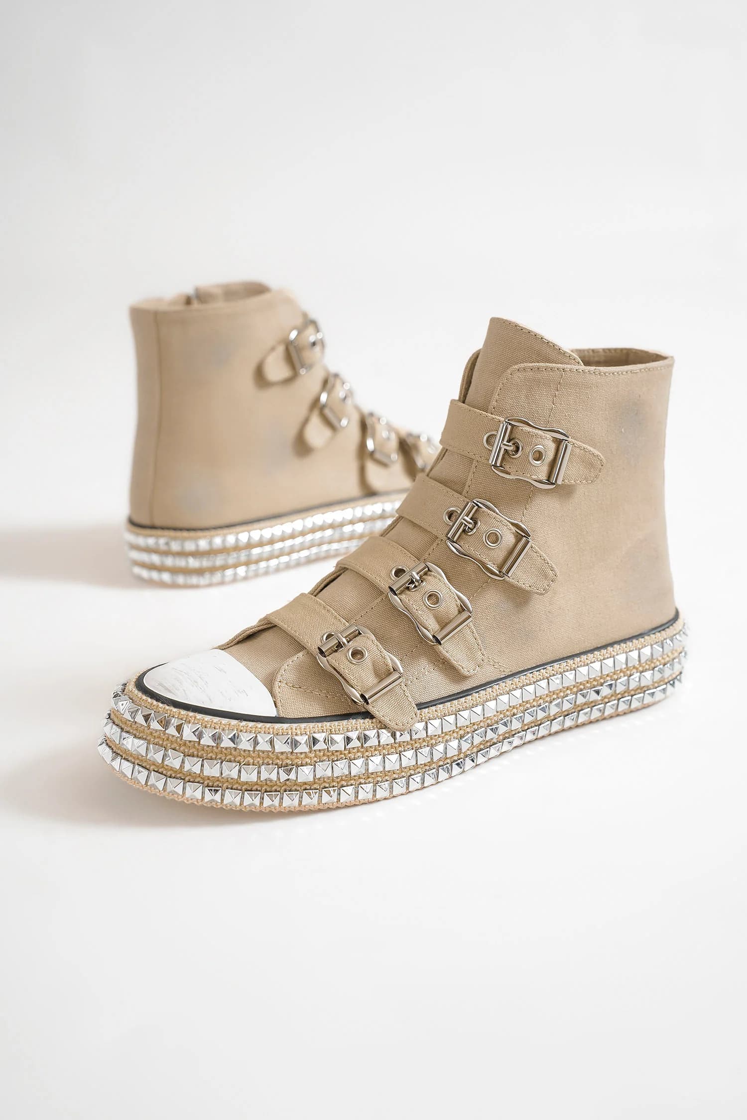Beast Fashion Multi-Buckle Straps Studded Platform Sneakers - Image 2