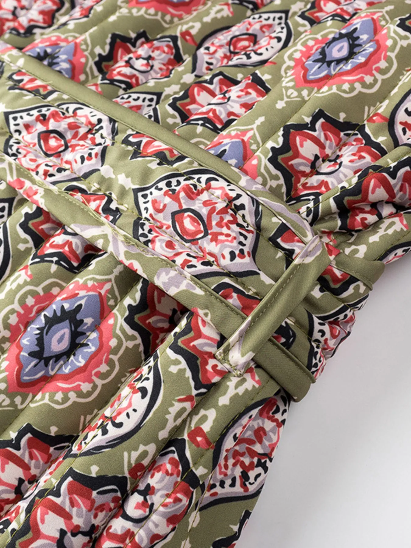 Belted Open Front Floral Winter Coat - Image 11