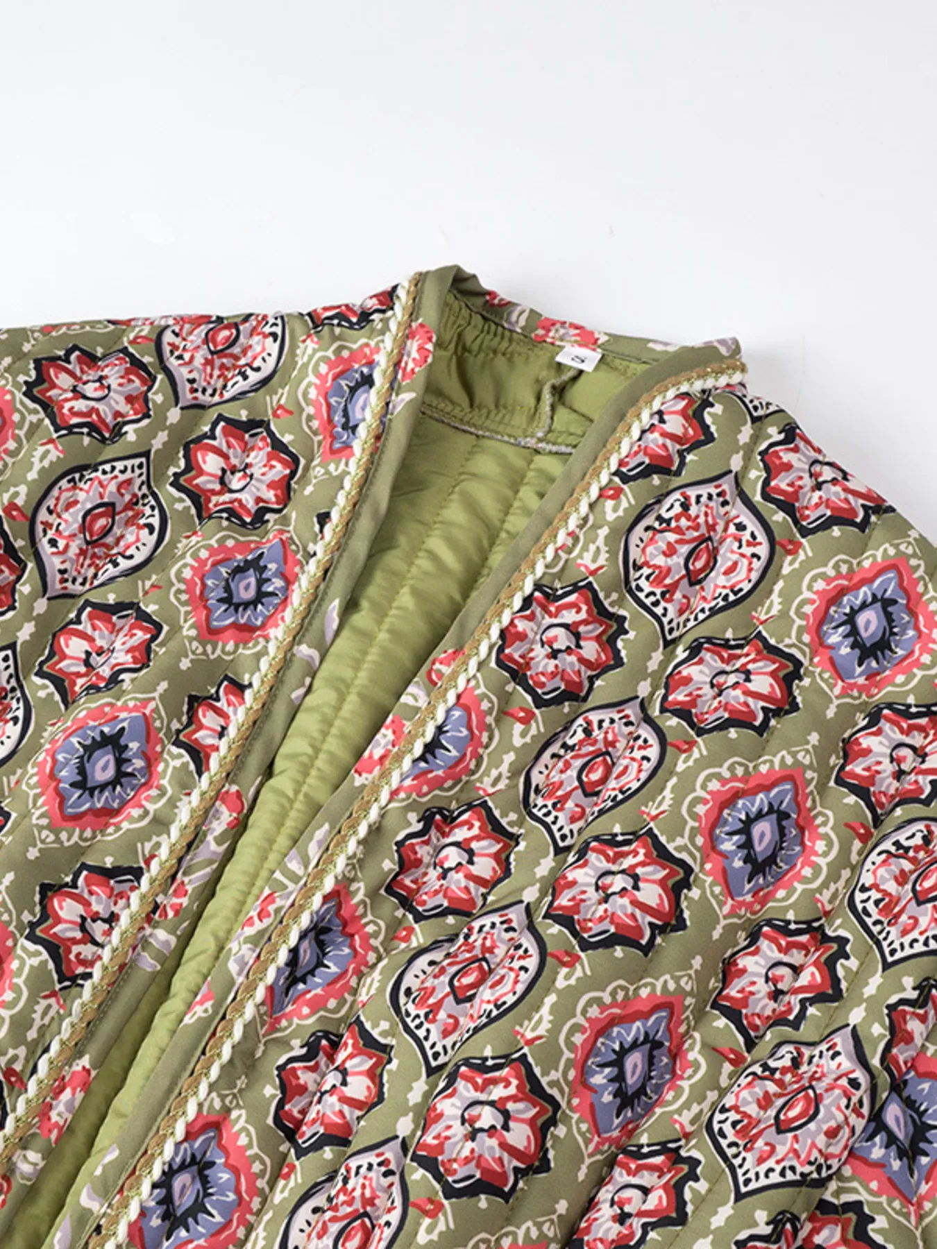 Belted Open Front Floral Winter Coat - Image 8
