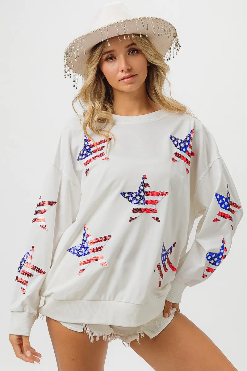 BiBi American Flag Sequin Star Sweatshirt - Image 3