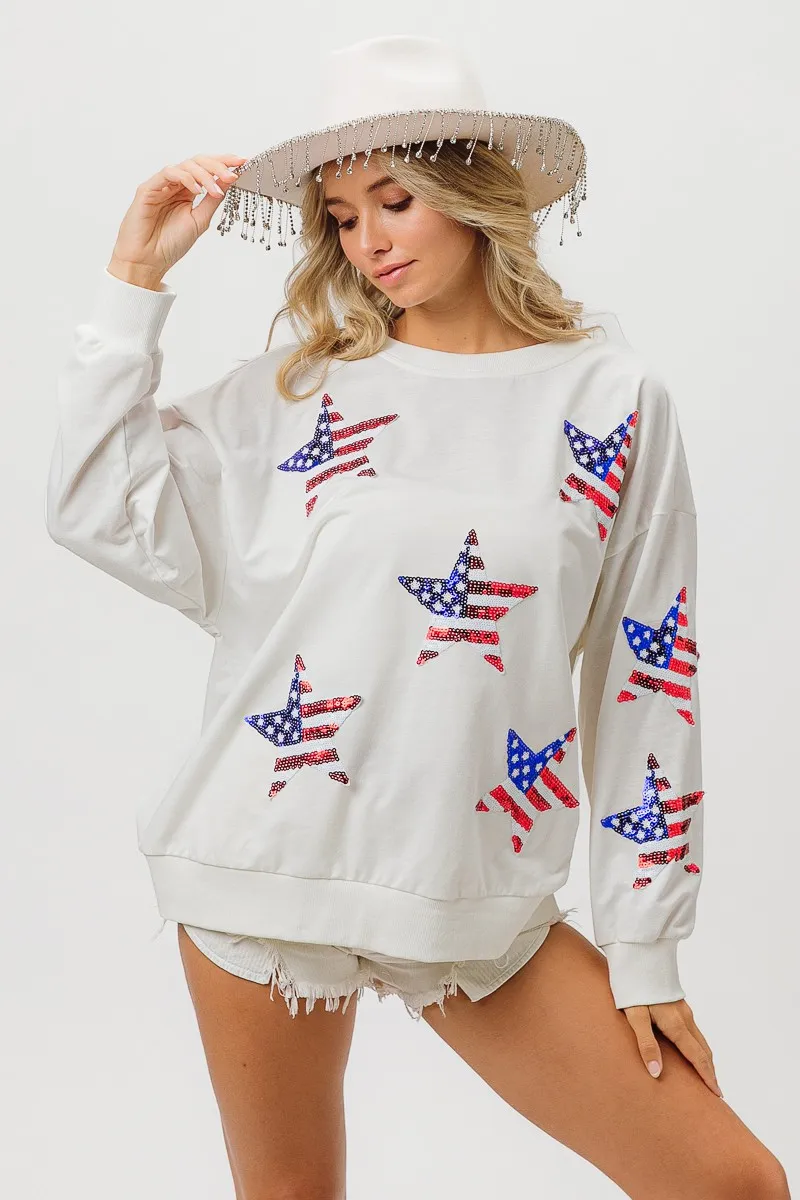 BiBi American Flag Sequin Star Sweatshirt - Image 4