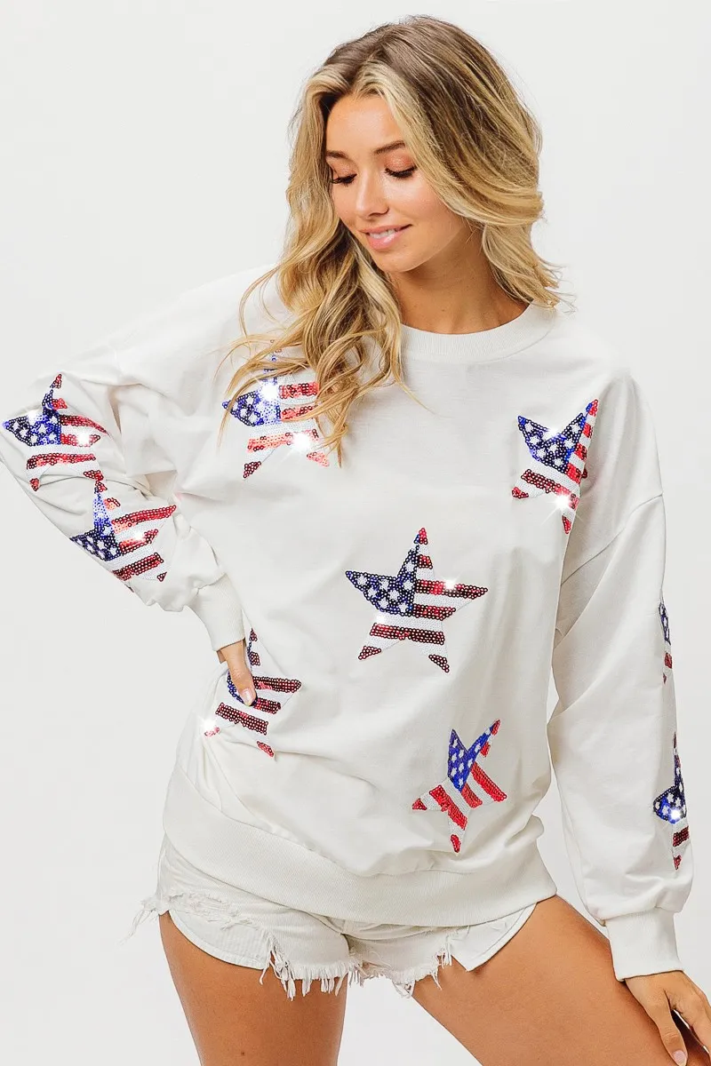 BiBi American Flag Sequin Star Sweatshirt - Image 6
