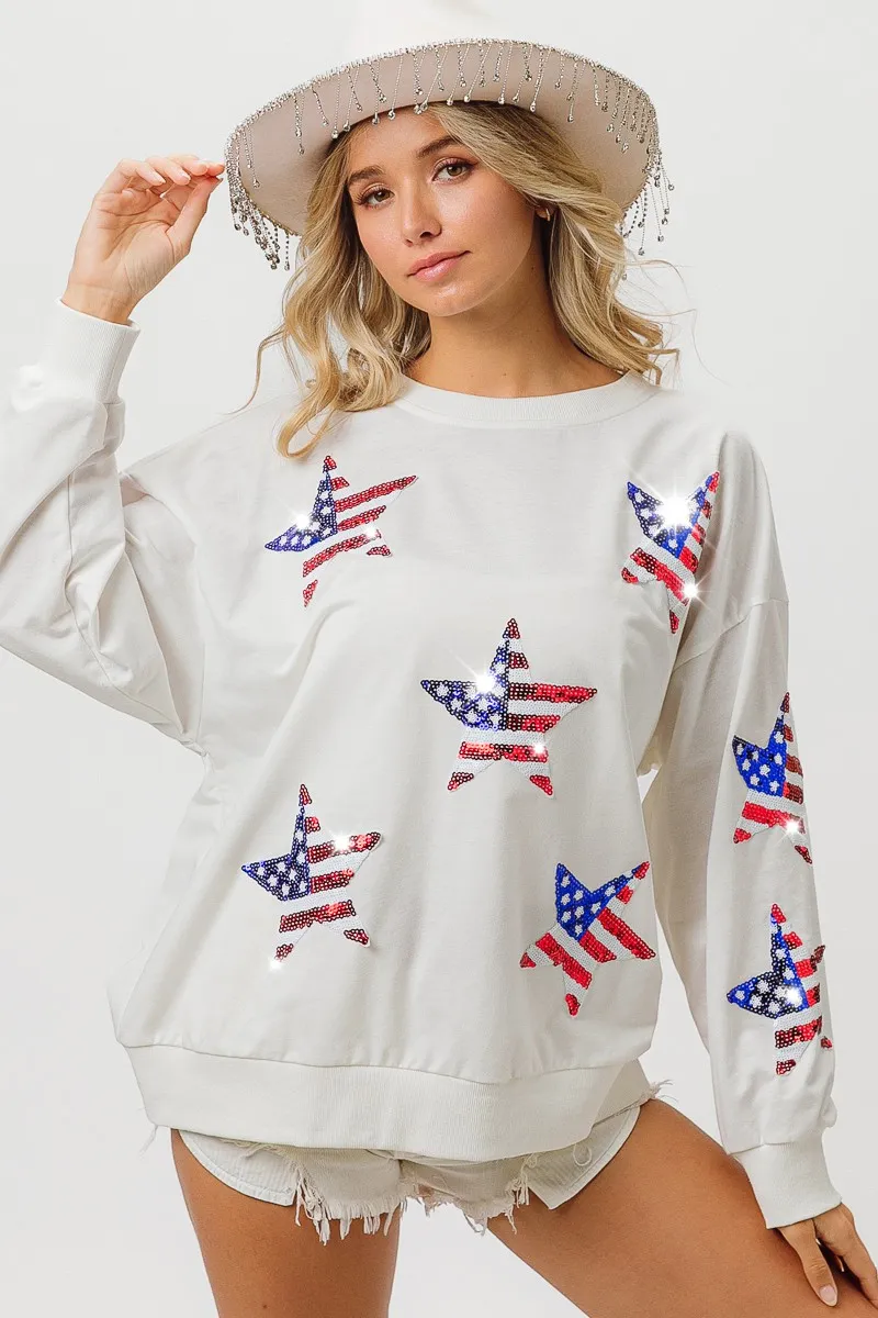 BiBi American Flag Sequin Star Sweatshirt - Image 7