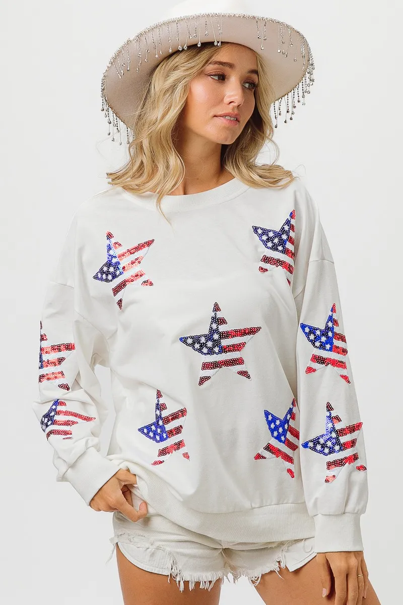 BiBi American Flag Sequin Star Sweatshirt - Image 9