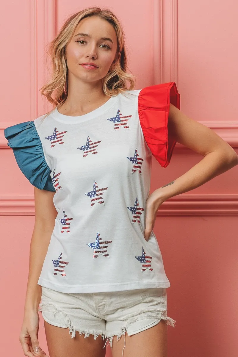 BiBi American Flag Sequin Stars Top - Image 10