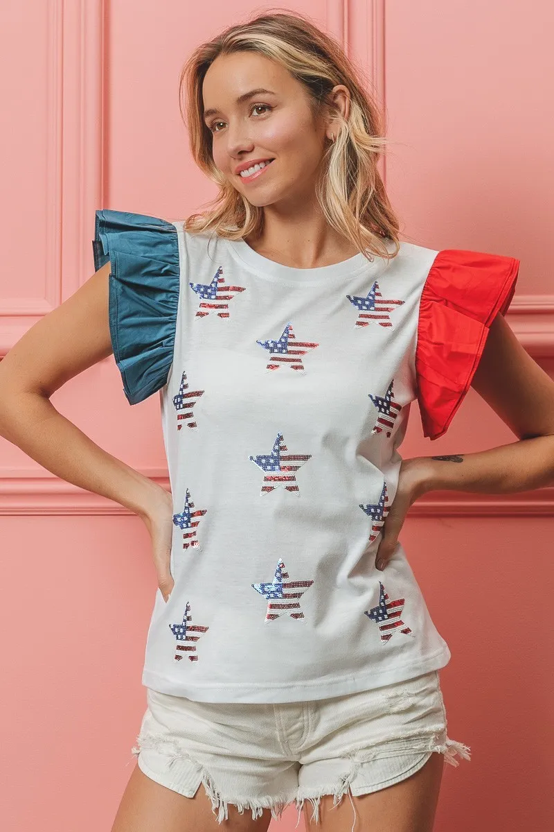 BiBi American Flag Sequin Stars Top - Image 3