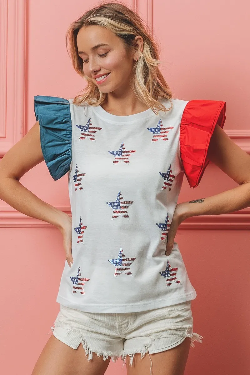BiBi American Flag Sequin Stars Top - Image 4