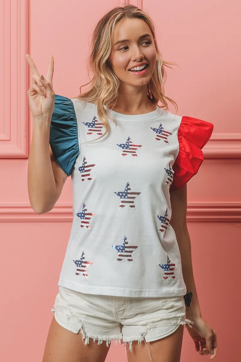 BiBi American Flag Sequin Stars Top - Image 6