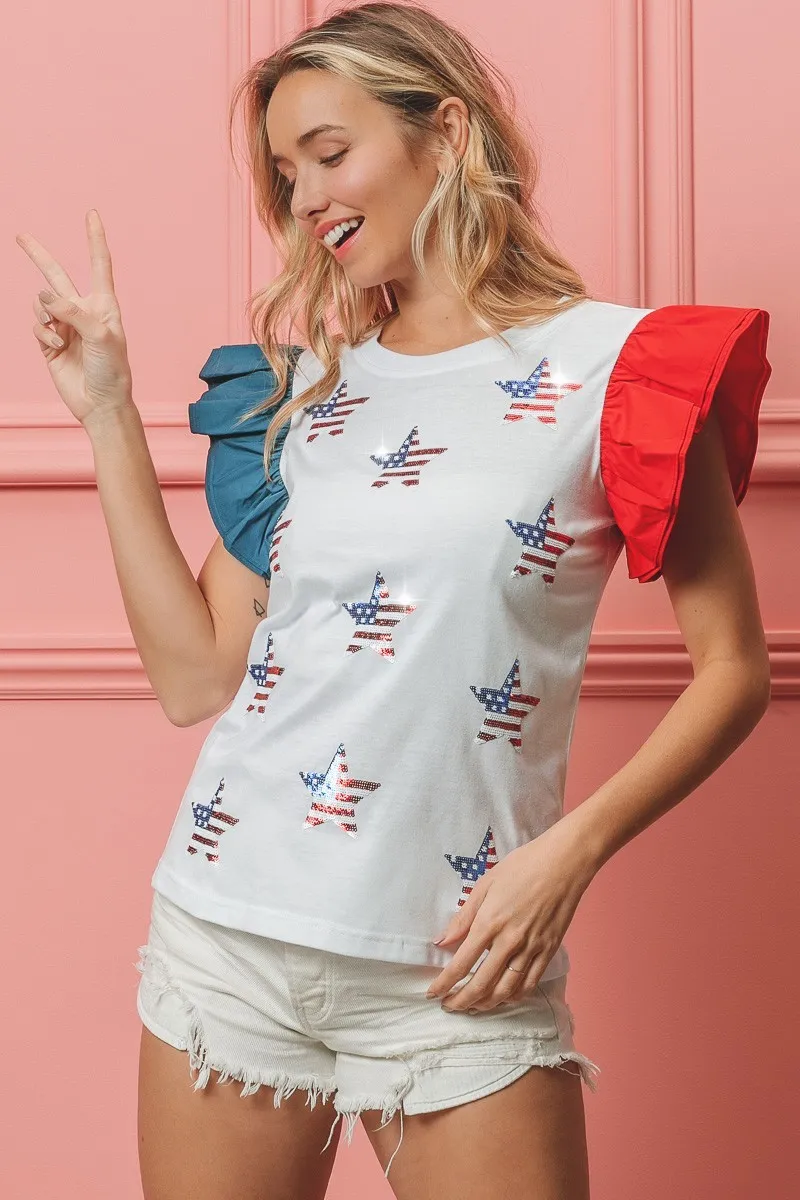 BiBi American Flag Sequin Stars Top - Image 7