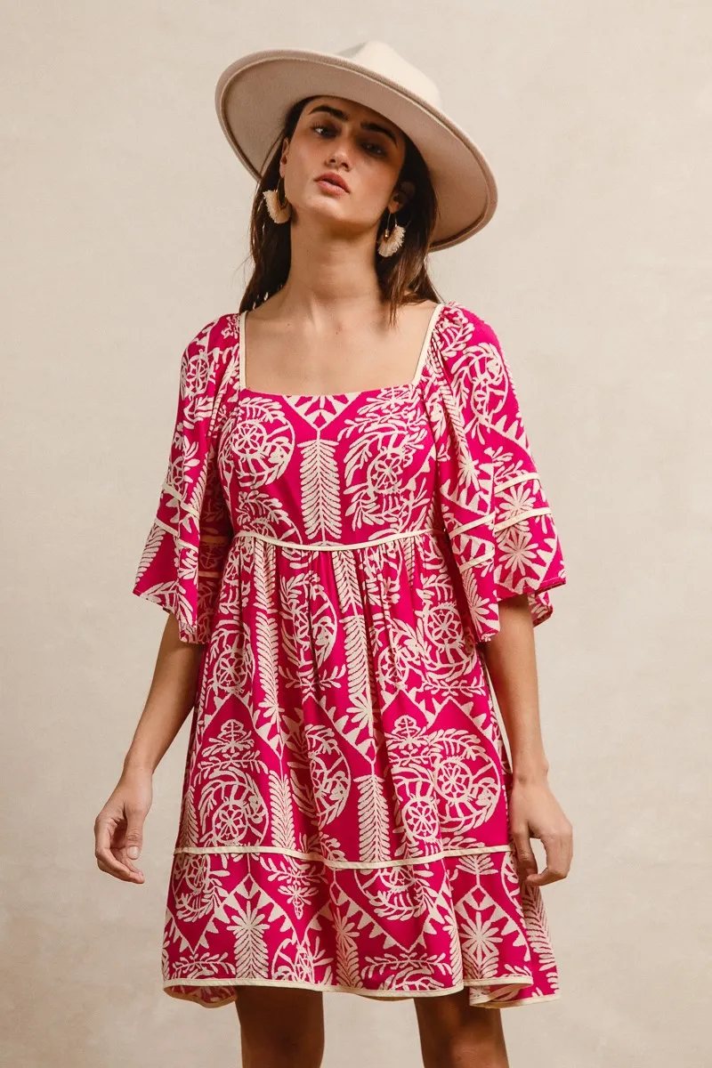 BiBi Aztec Woven Printed Contrast Binding Dress - Image 2