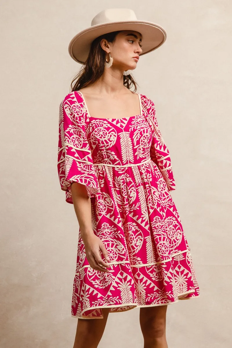 BiBi Aztec Woven Printed Contrast Binding Dress - Image 3