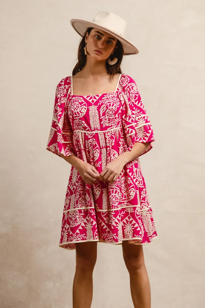 BiBi Aztec Woven Printed Contrast Binding Dress - Image 4